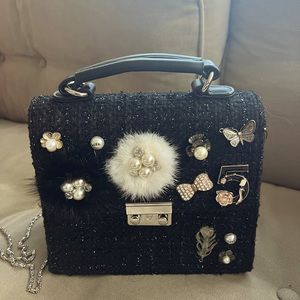 Black tweed shiny embellished bag
